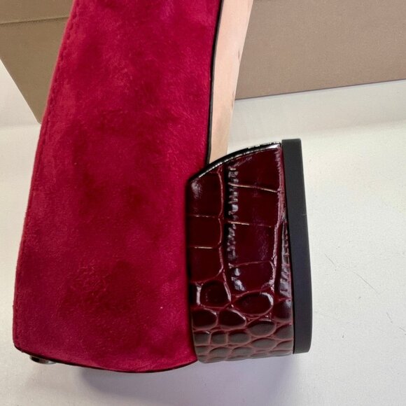 Donald Pliner Dreww Pump Size 7.5M Bordeaux Suede Croco Heel Comfort Show - Picture 11 of 16